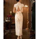 Beth and Brian Qipao - YB Lace fabric, floral pattern, wedding long Cheongsam