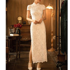 Beth and Brian Qipao - YB Lace fabric, floral pattern, wedding long Cheongsam