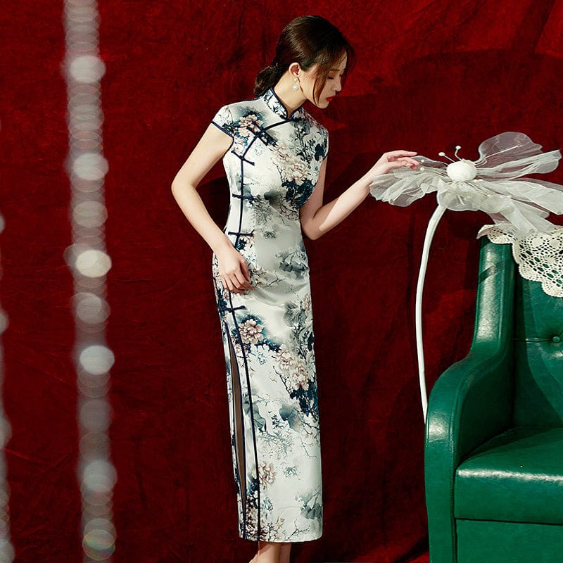 Beth and Brian Qipao-ZQYS Floral pattern silk long Cheongsam