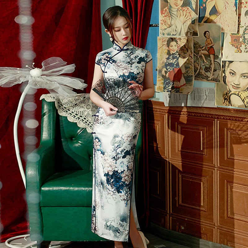 Beth and Brian Qipao-ZQYS Floral pattern silk long Cheongsam