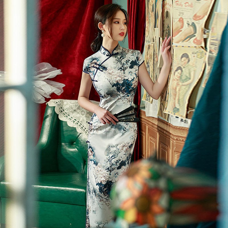 Beth and Brian Qipao-ZQYS Floral pattern silk long Cheongsam