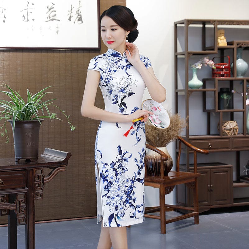 Beth and Brian Qipao-ZQYS Blue and white porcelain pattern midi Cheongsam