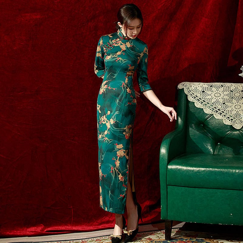 Beth and Brian Qipao-ZQYS Old Shanghai style, green long Cheongsam