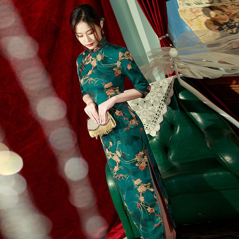 Beth and Brian Qipao-ZQYS Old Shanghai style, green long Cheongsam