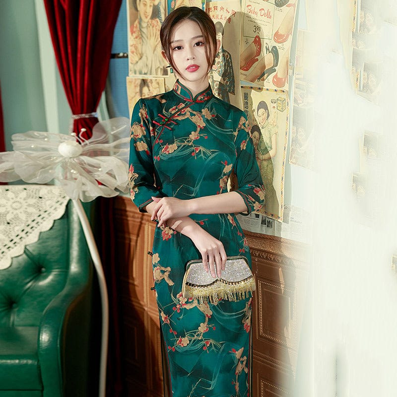 Beth and Brian Qipao-ZQYS Old Shanghai style, green long Cheongsam