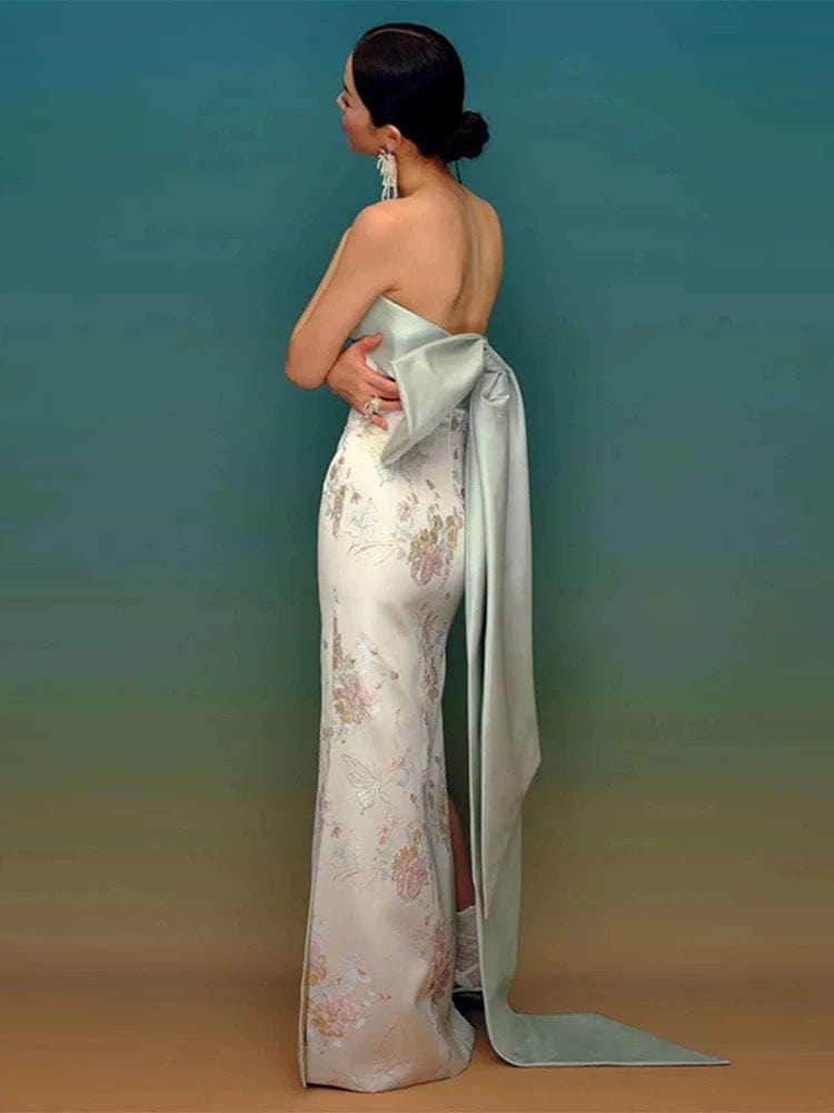 Beth and Brian Qipao-QHM New Chinese style (新中式), high-end,  tube top long Cheongsam