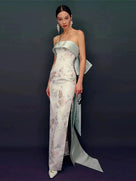 modern chinese style dress 新中式 Tube Top Long Cheongsam | Qipao for women Color:Goose Foot this dress provides both Miss Circle Gazelle Embroidered JD9095
