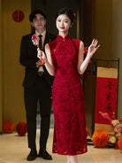 Beth and Brian Qipao - YB New Chinese style (新中式), wine red midi Cheongsam