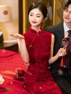 Beth and Brian Qipao - YB New Chinese style (新中式), wine red midi Cheongsam