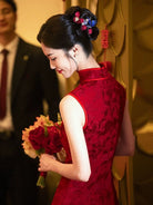 Beth and Brian Qipao - YB New Chinese style (新中式), wine red midi Cheongsam