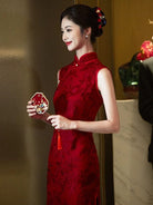 Beth and Brian Qipao - YB New Chinese style (新中式), wine red midi Cheongsam