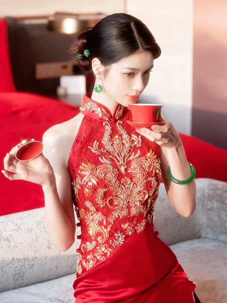 Chinese Girl Chinese Style Red Dress New Chinese Style (新中式
