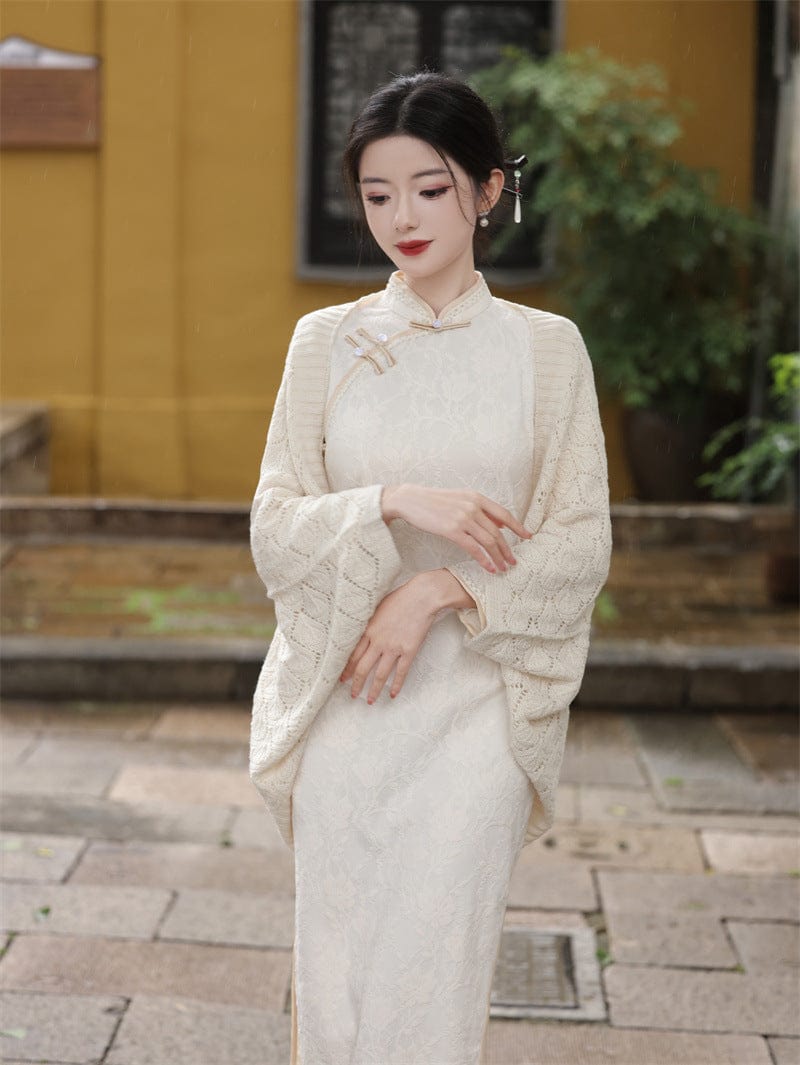 Beth and Brian Qipao - JN Fall and winter colleciton, openwork design, knitting Qipao Shawl