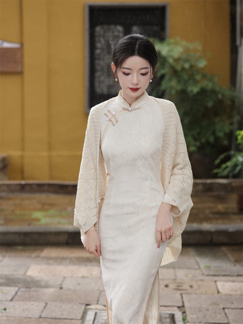 Beth and Brian Qipao - JN Fall and winter colleciton, openwork design, knitting Qipao Shawl