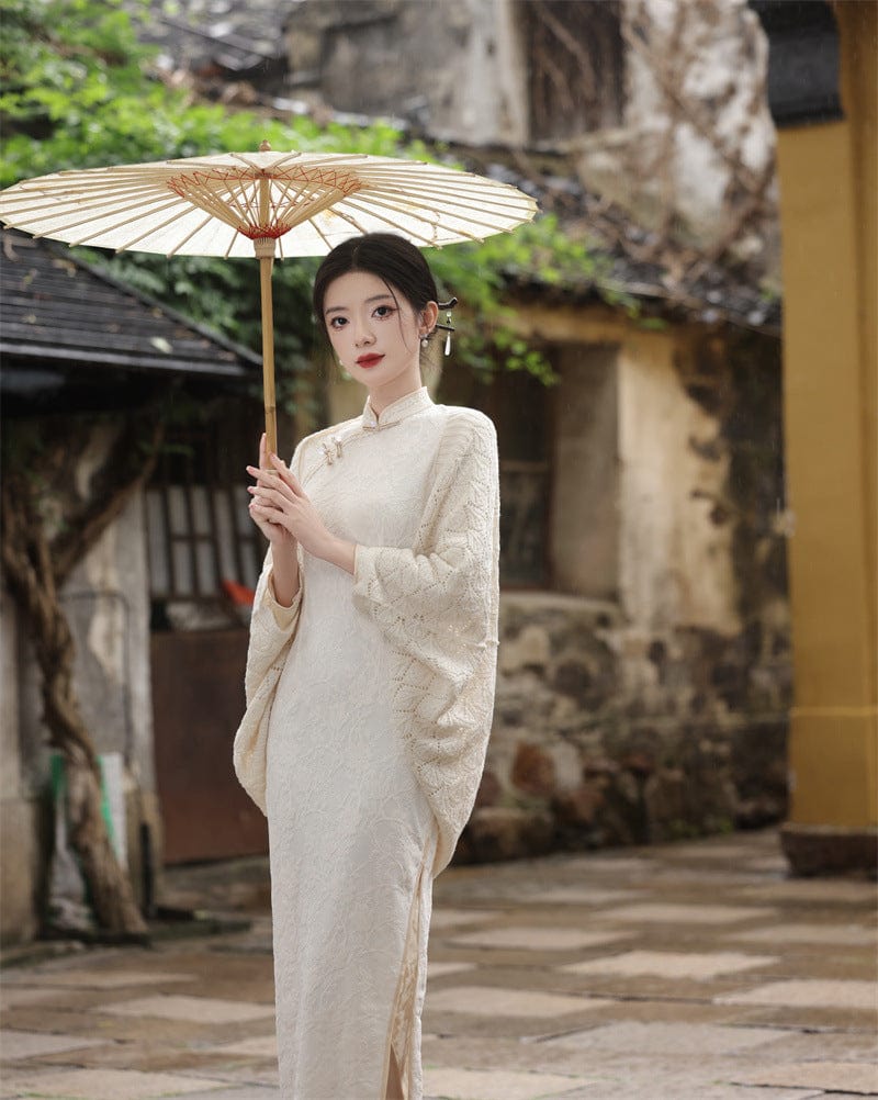 Beth and Brian Qipao - JN Fall and winter colleciton, openwork design, knitting Qipao Shawl