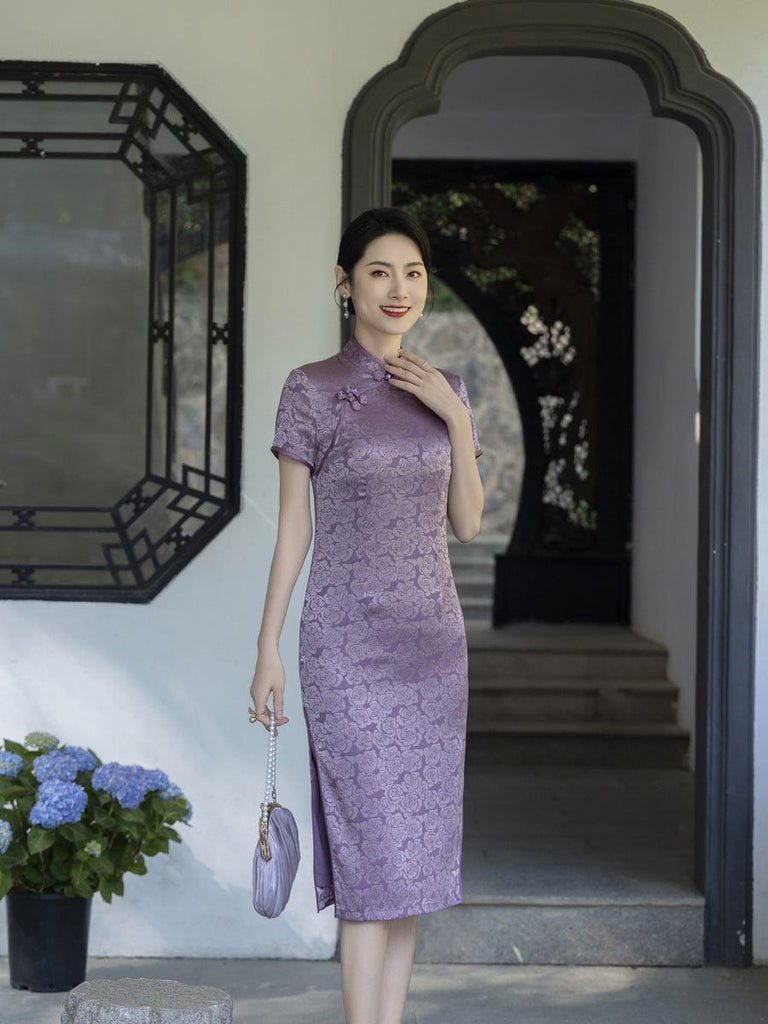Beth and Brian Qipao-XSS Plus size, red&purple midi Cheongsam for mothers
