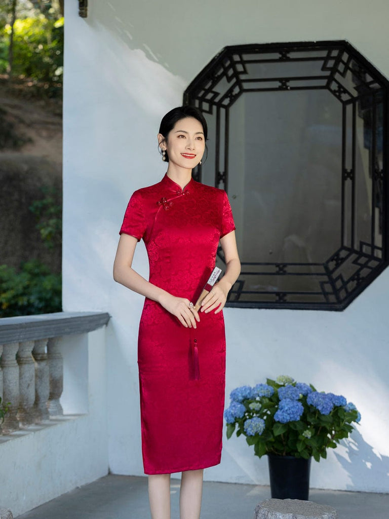 Beth and Brian Qipao-XSS Plus size, red&purple midi Cheongsam for mothers