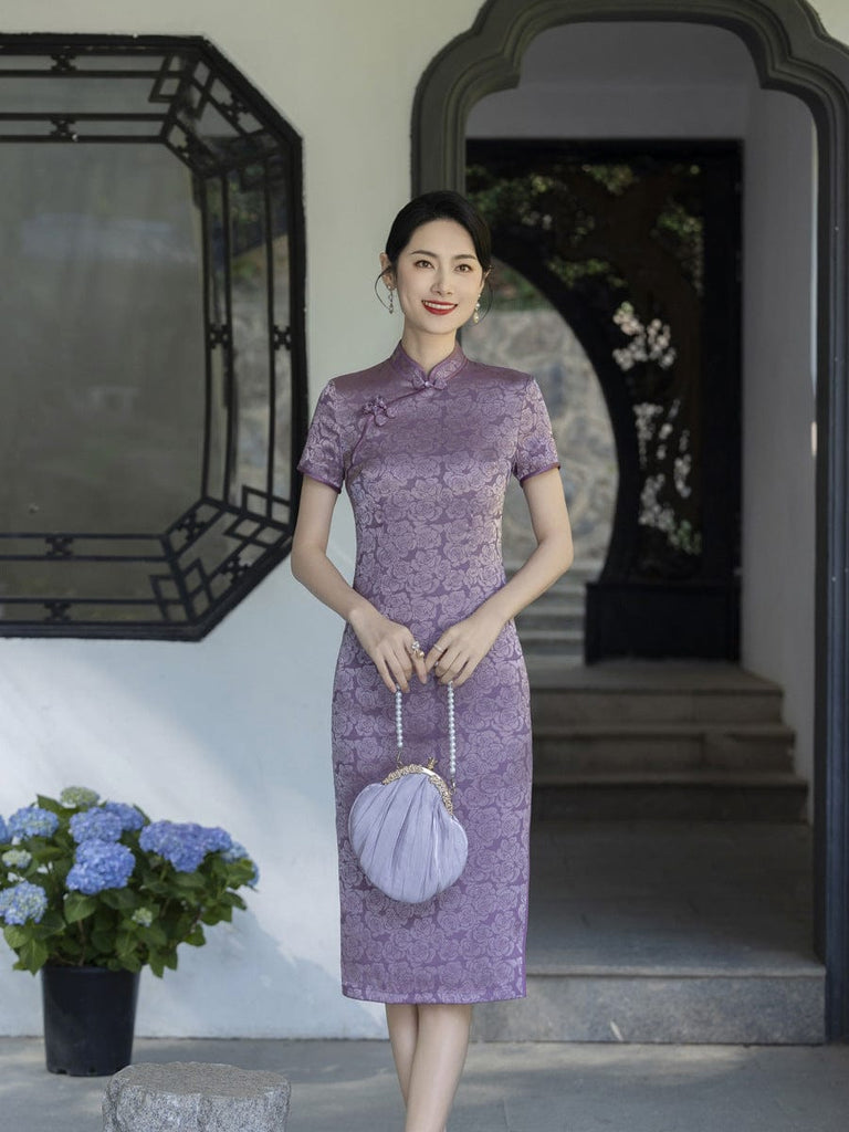 Beth and Brian Qipao-XSS Plus size, red&purple midi Cheongsam for mothers