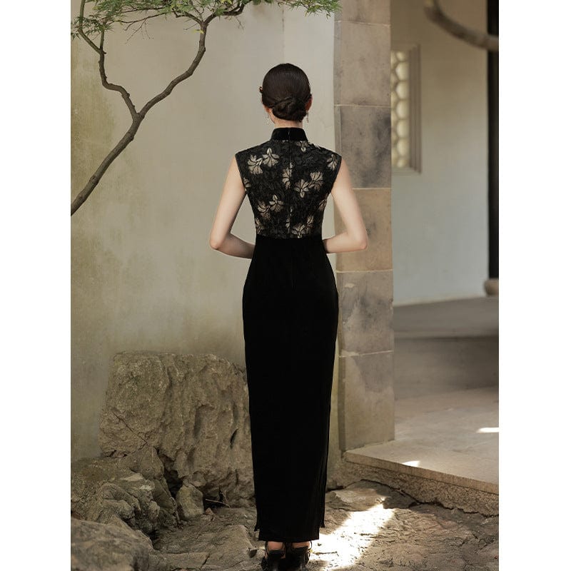 Beth and Brian Qipao-JLM Fall and winter collection, velvet long Cheongsam