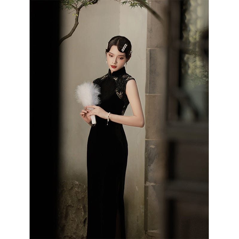 Beth and Brian Qipao-JLM Fall and winter collection, velvet long Cheongsam