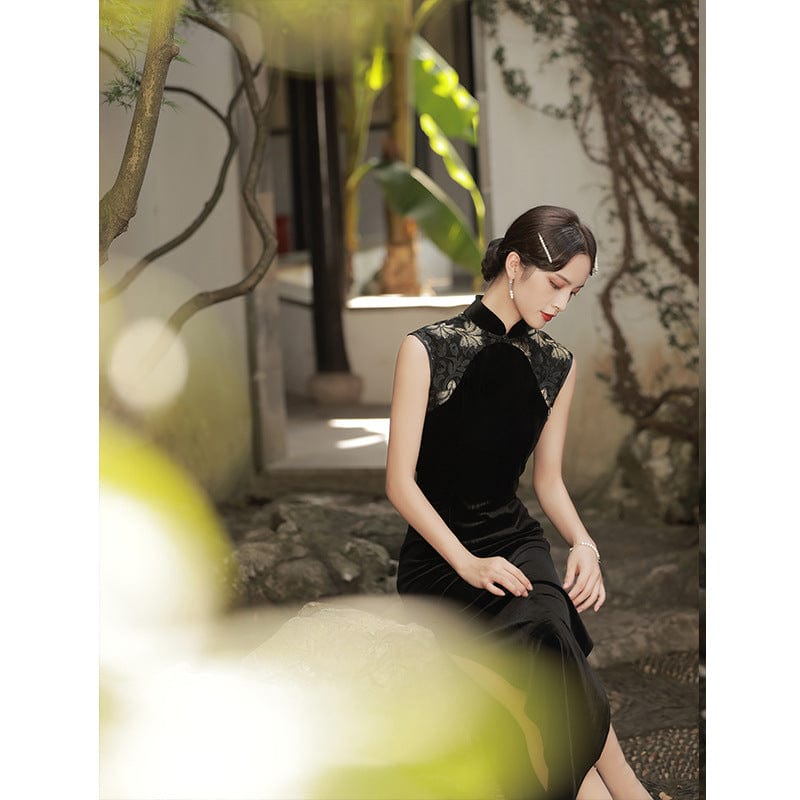 Beth and Brian Qipao-JLM Fall and winter collection, velvet long Cheongsam