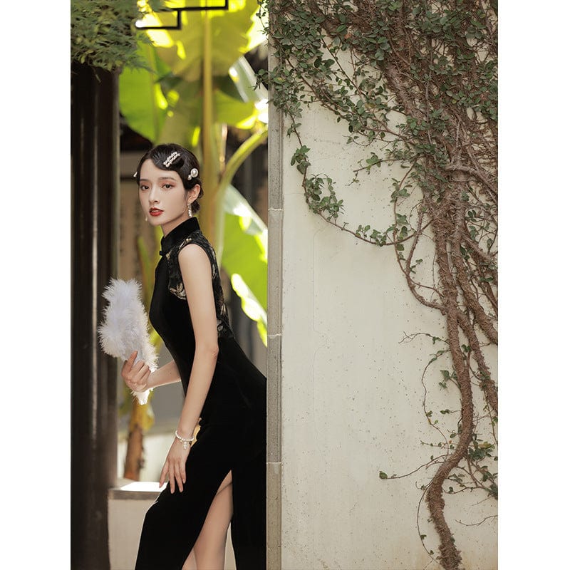 Beth and Brian Qipao-JLM Fall and winter collection, velvet long Cheongsam