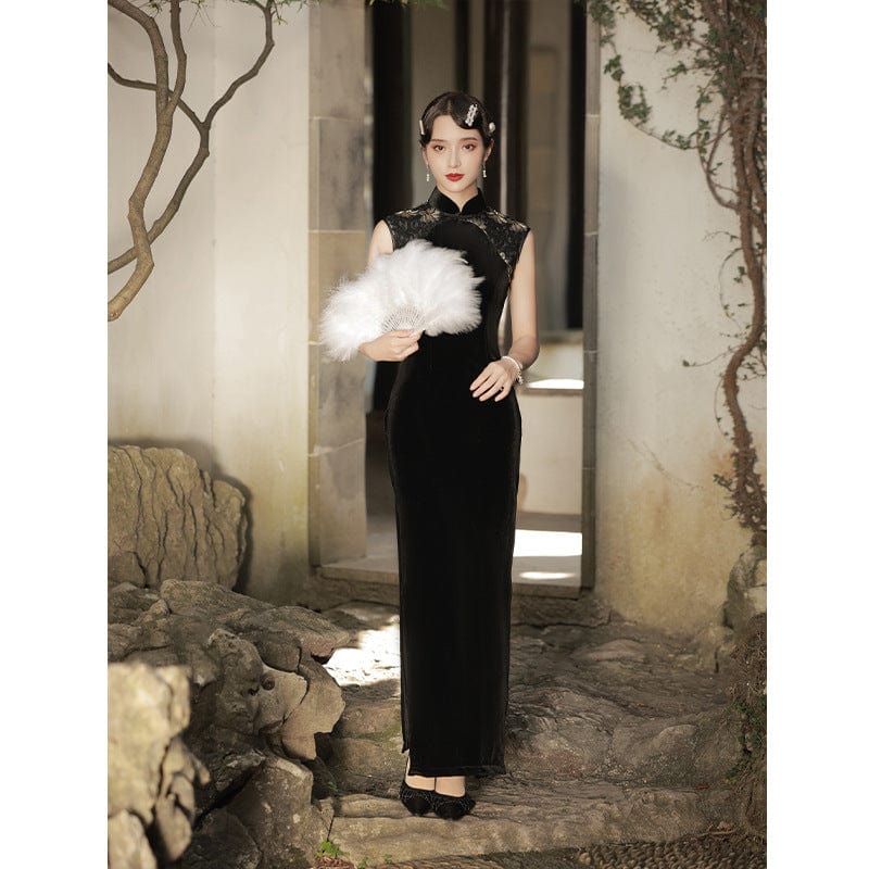 Beth and Brian Qipao-JLM Fall and winter collection, velvet long Cheongsam