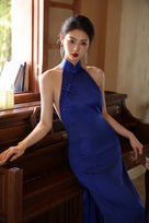 designer halter dress Maxi Qipao for women| Backless Cheongsam Gown – Beth & Brian Size (US):7 PocketA-Line size Small AMARA DRESS Woman red