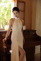 Beth and Brian Qipao-Exclusivedesigner Exclusive designer collection,  sleeveless satin floor length Qipao