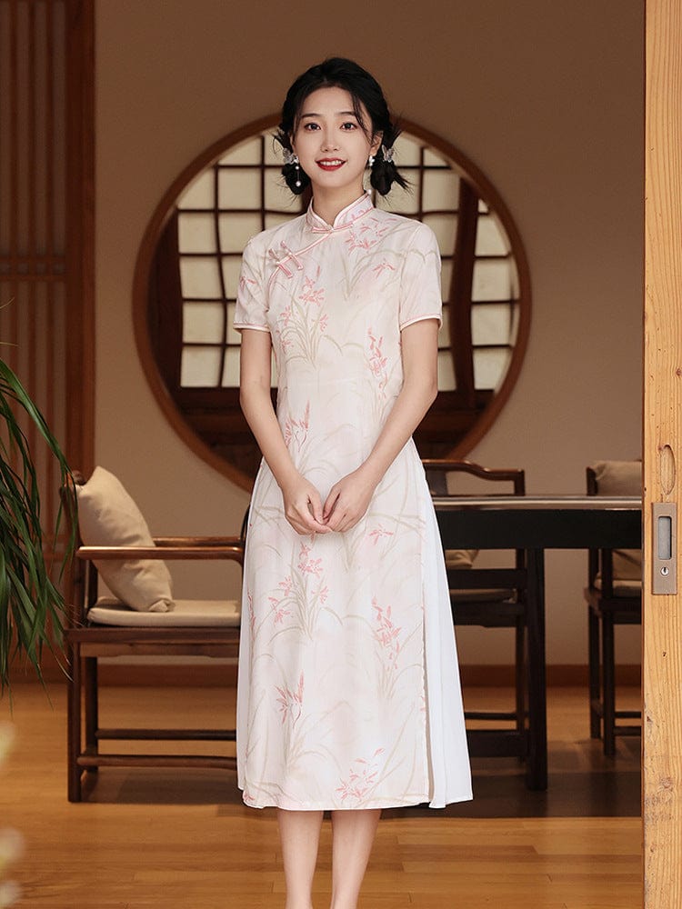 Beth and Brian Qipao-WQ Parent-child outfit, floral pattern midi Cheongsam