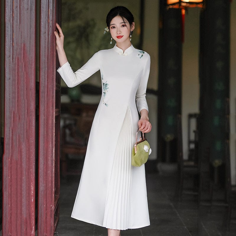 Beth and Brian Qipao-ZQYS Floral pattern, acetate mid-length Ao dai