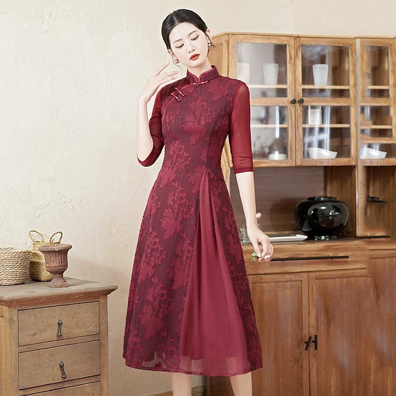 Beth and Brian Qipao-ZQYS Jacquard fabric, daily midi Ao dai