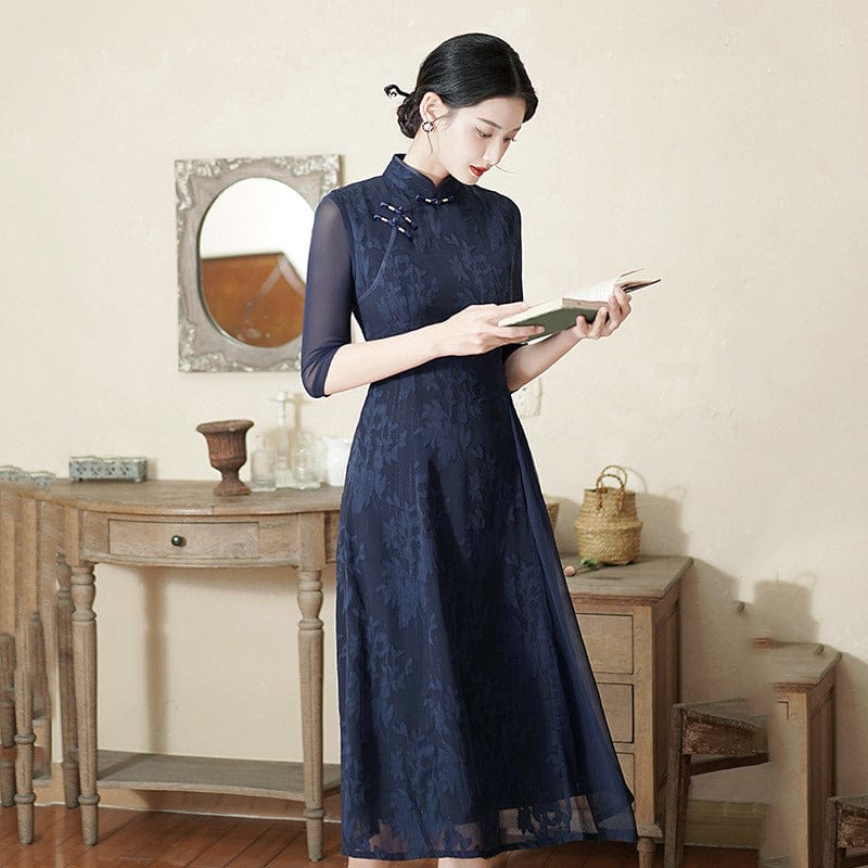 Beth and Brian Qipao-ZQYS Jacquard fabric, daily midi Ao dai