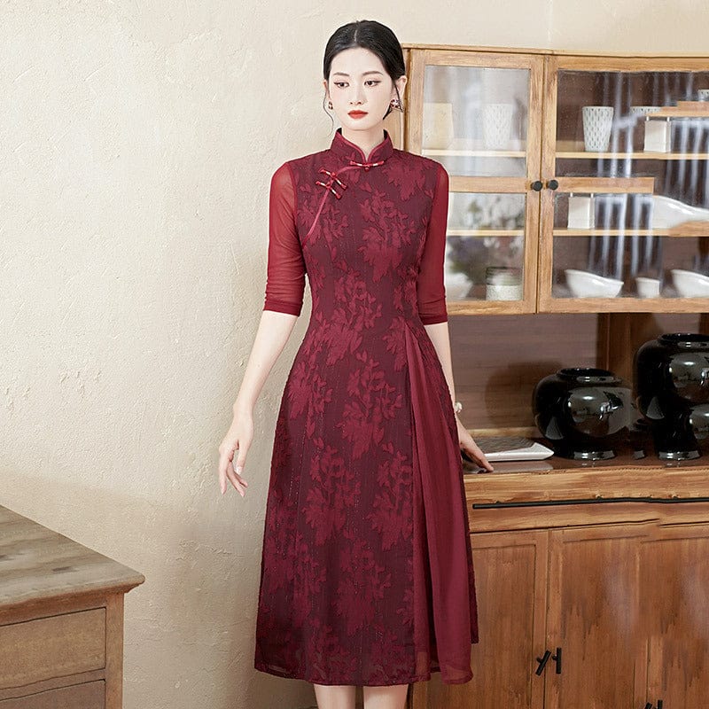 Beth and Brian Qipao-ZQYS Jacquard fabric, daily midi Ao dai
