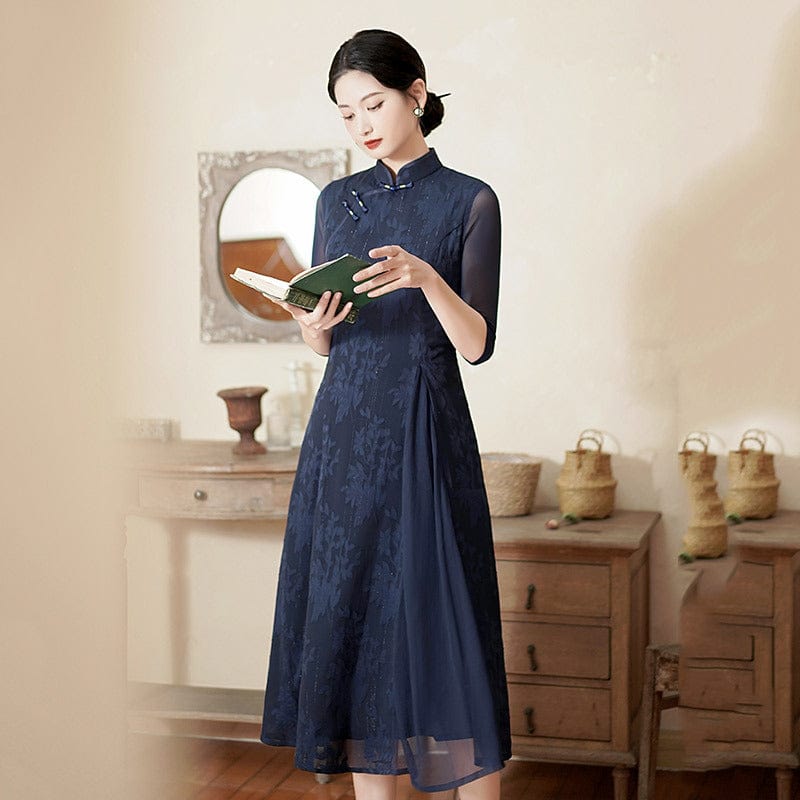 Beth and Brian Qipao-ZQYS Jacquard fabric, daily midi Ao dai