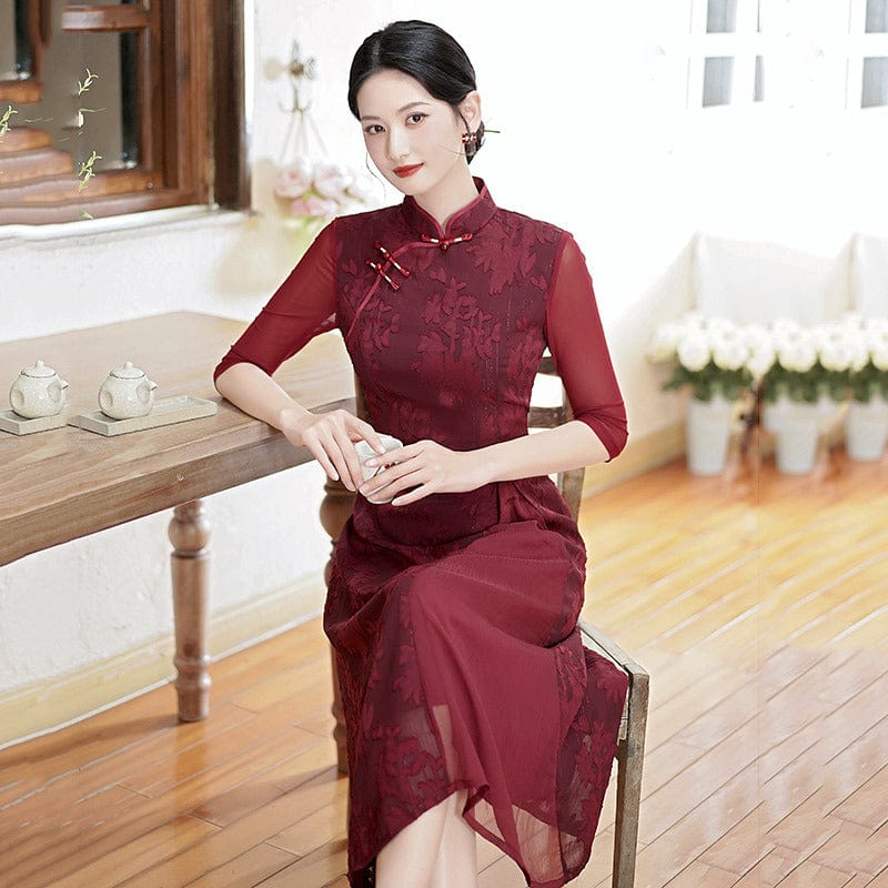 Beth and Brian Qipao-ZQYS Jacquard fabric, daily midi Ao dai