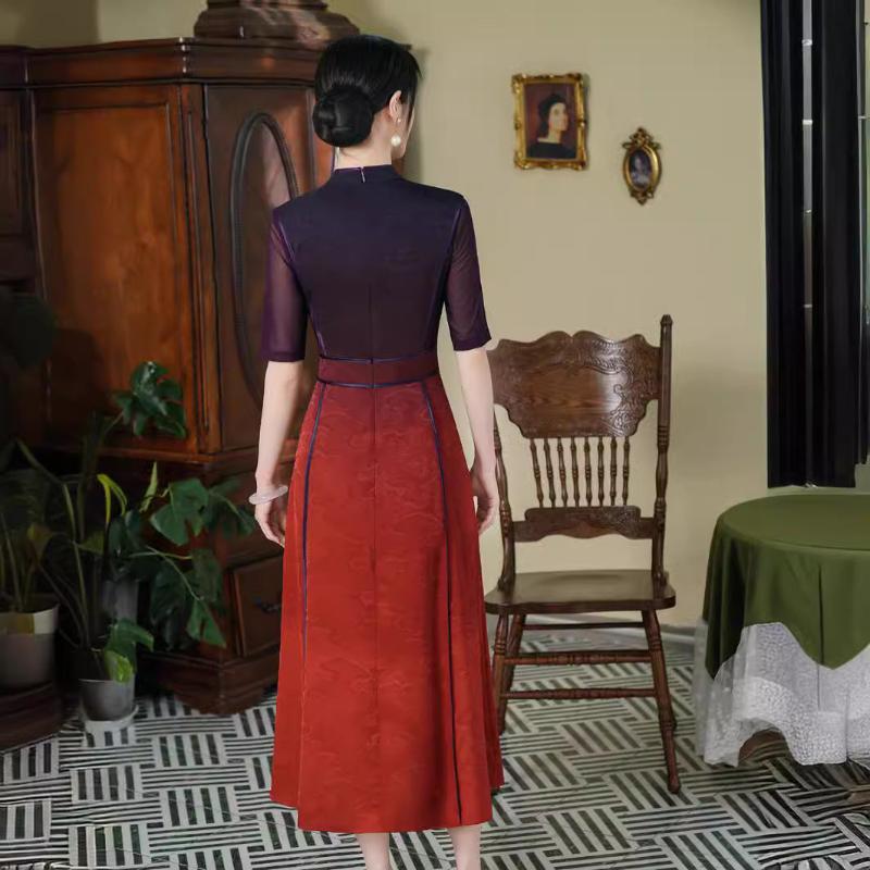 Beth and Brian Qipao-MYJ Plus size, hua luo jacquard, daily long Ao dai