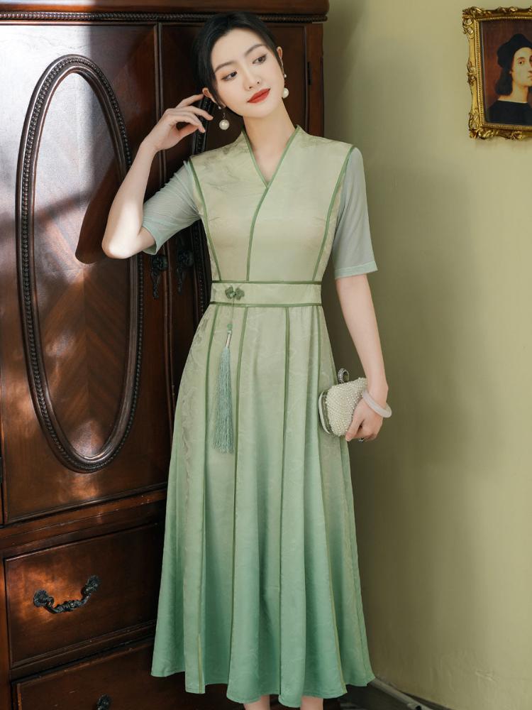 Beth and Brian Qipao-MYJ Plus size, hua luo jacquard, daily long Ao dai