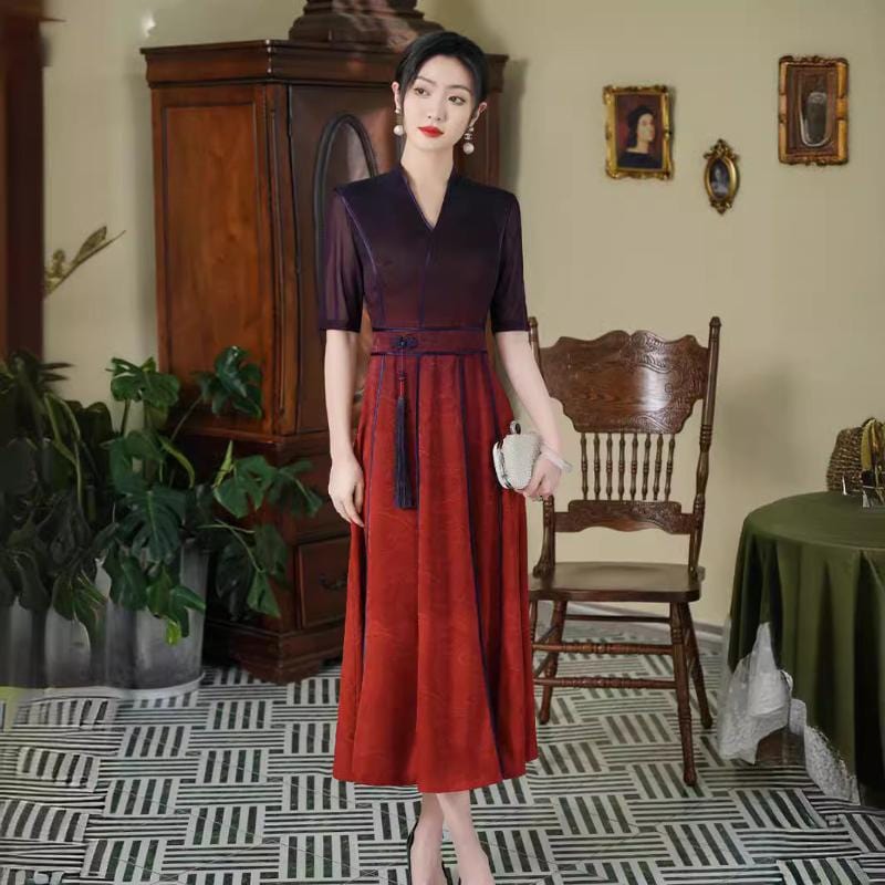 Beth and Brian Qipao-MYJ Plus size, hua luo jacquard, daily long Ao dai