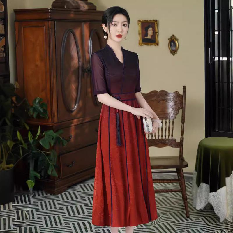 Beth and Brian Qipao-MYJ Plus size, hua luo jacquard, daily long Ao dai
