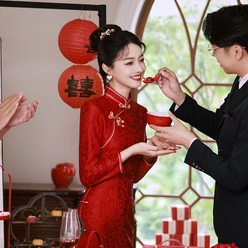 Beth and Brian Qipao-MLS Fall and winter collection, jacquard long Cheongsam