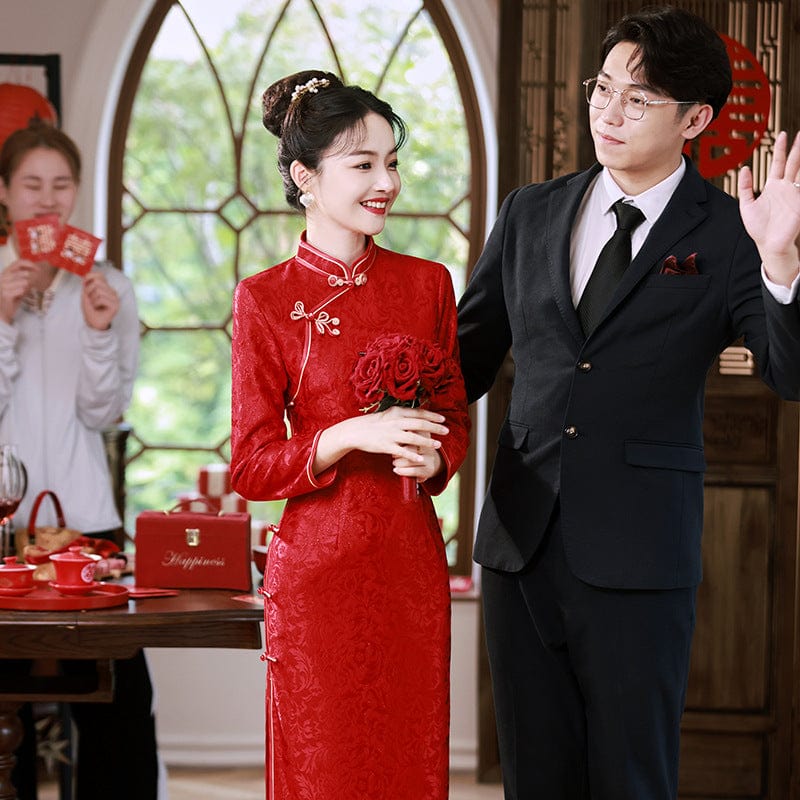 Beth and Brian Qipao-MLS Fall and winter collection, jacquard long Cheongsam