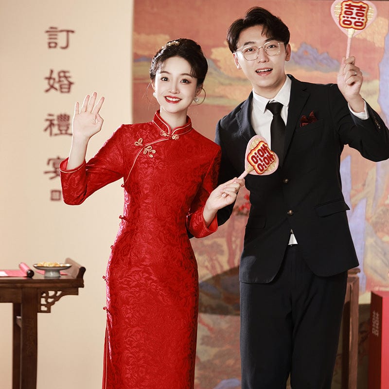 Beth and Brian Qipao-MLS Fall and winter collection, jacquard long Cheongsam