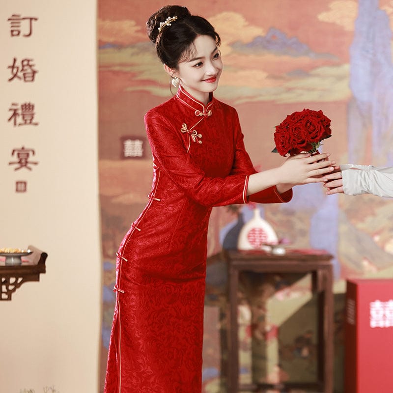 Beth and Brian Qipao-MLS Fall and winter collection, jacquard long Cheongsam