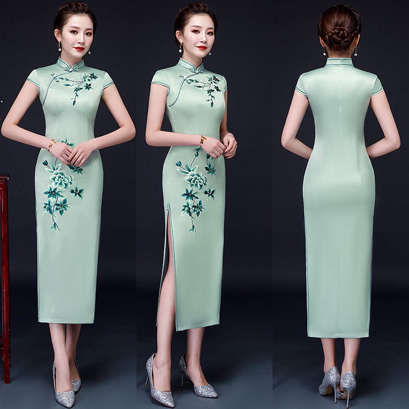 Beth and Brian Qipao-MLS Floral pattern, silk long Cheongsam for mothers