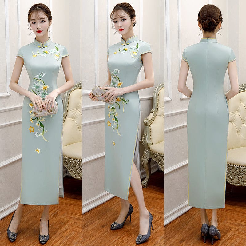 Beth and Brian Qipao-MLS Floral pattern, silk long Cheongsam