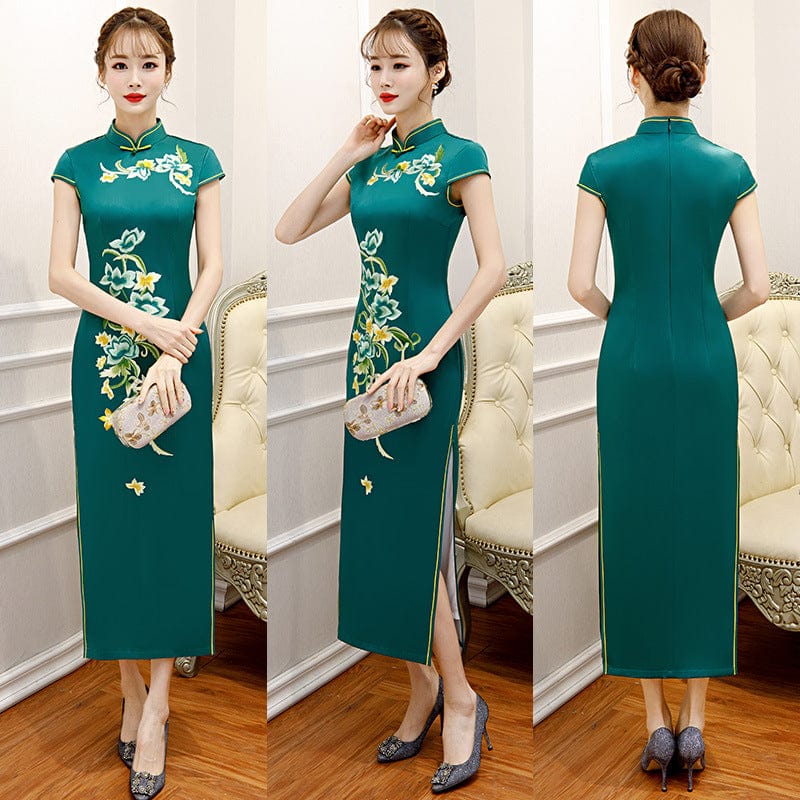 Beth and Brian Qipao-MLS Floral pattern, silk long Cheongsam