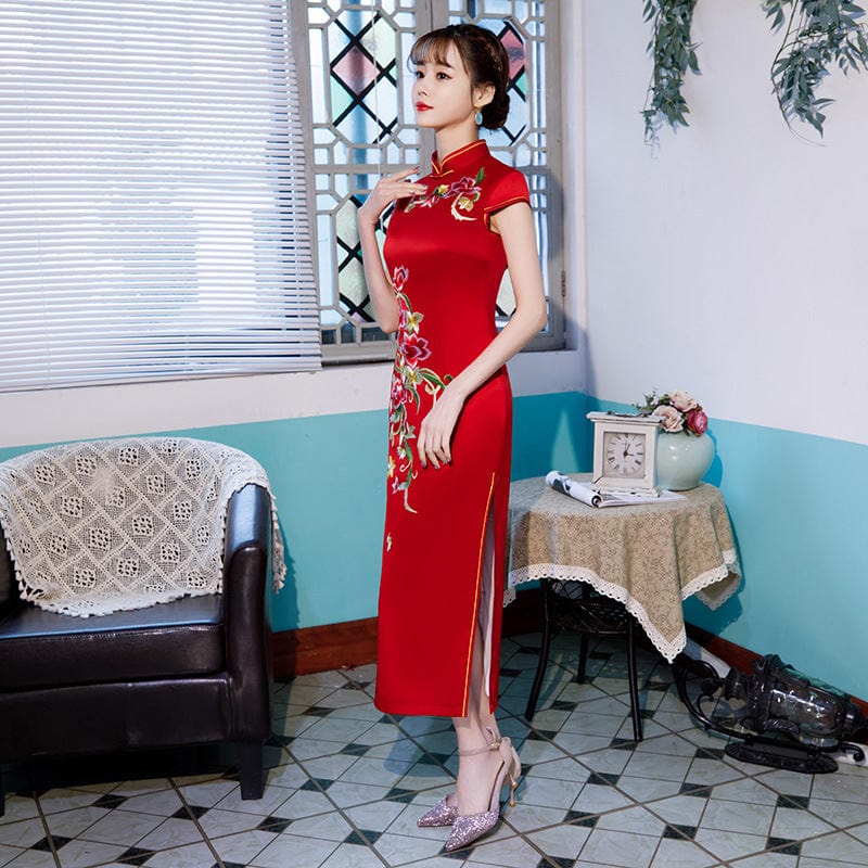 Beth and Brian Qipao-MLS Floral pattern, silk long Cheongsam