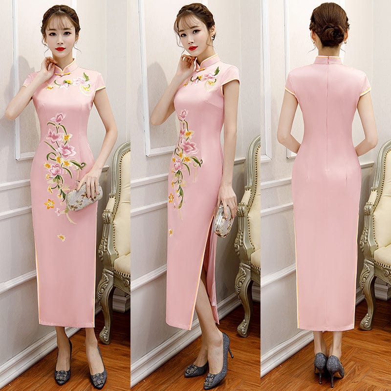 Beth and Brian Qipao-MLS Floral pattern, silk long Cheongsam