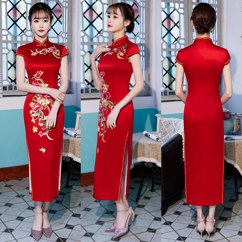 Beth and Brian Qipao-MLS Floral pattern, silk long Cheongsam